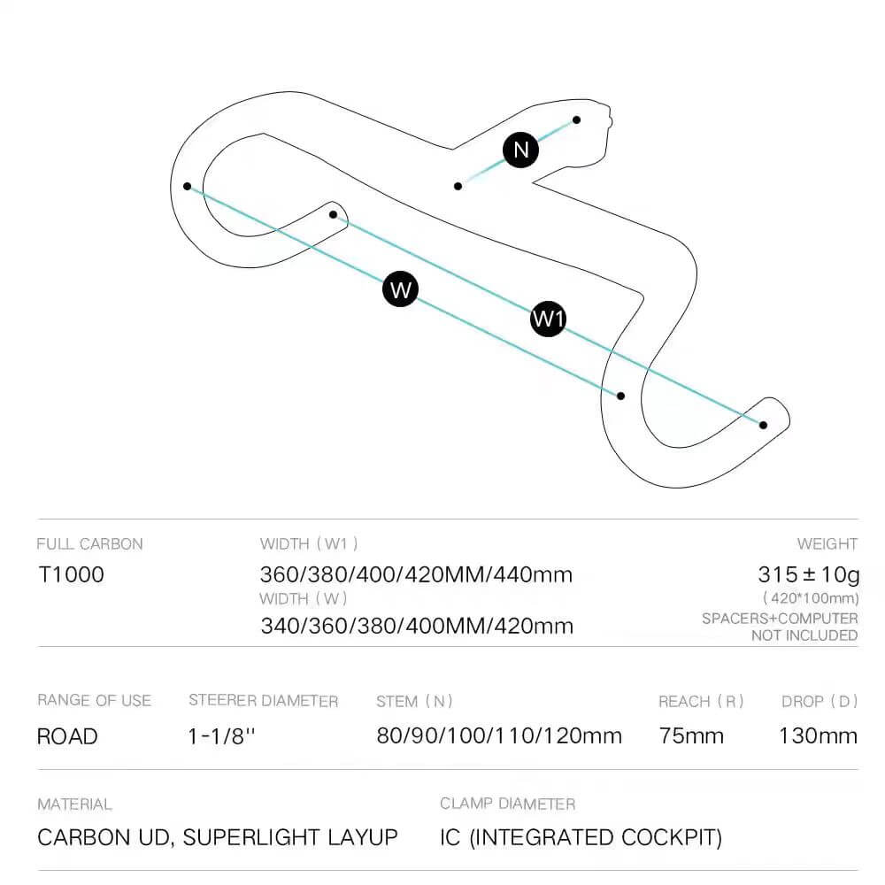 Carbon Fiber Fully-internal Wiring Ultra-light Integrated Drop Handlebar
