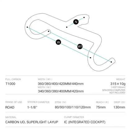 Carbon Fiber Fully-internal Wiring Ultra-light Integrated Drop Handlebar