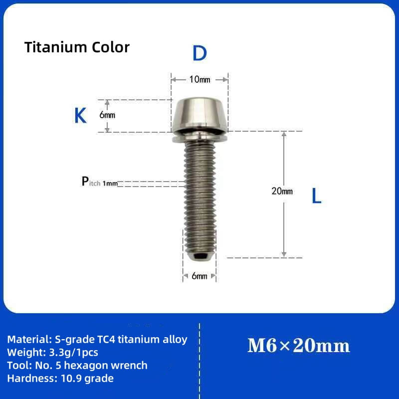 M6 Cone Head Titanium Screw With Gasket